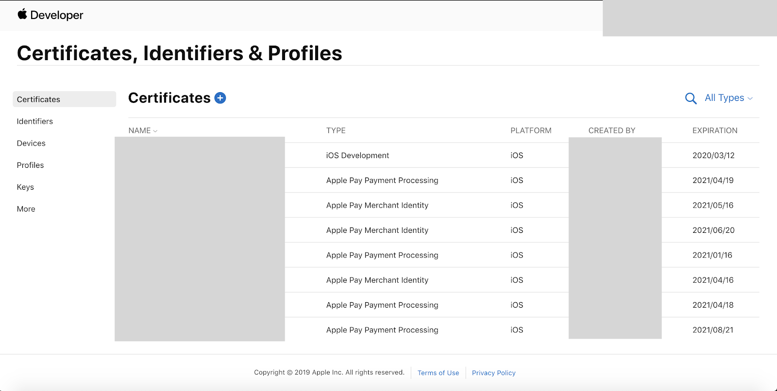 List of Apple app developer certificates