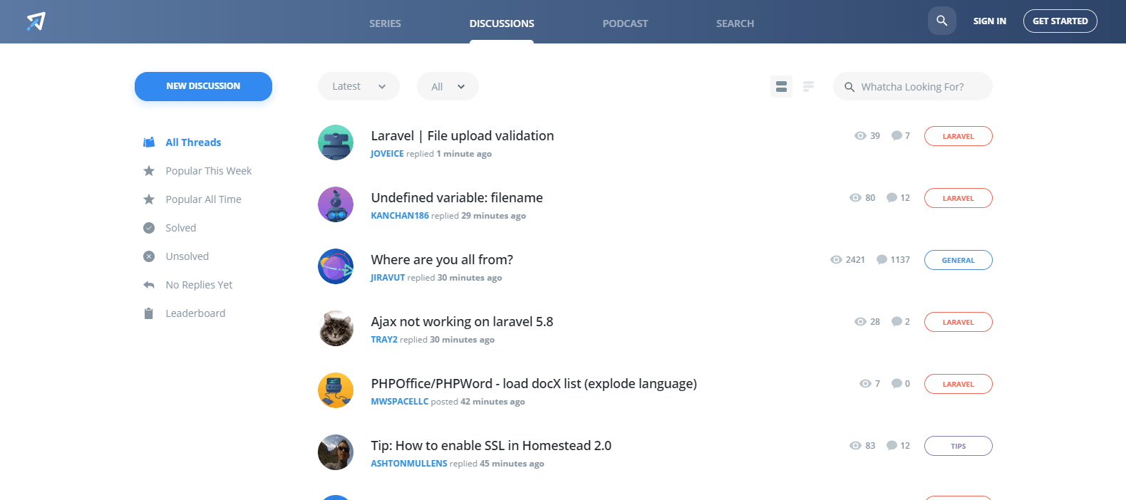 Laracasts Forum main page