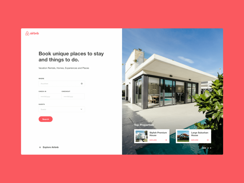 The picture shows the Airbnb landing page