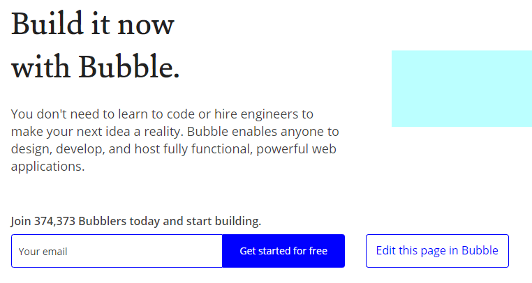 The picture shows Bubble.io as an MVP tool without code