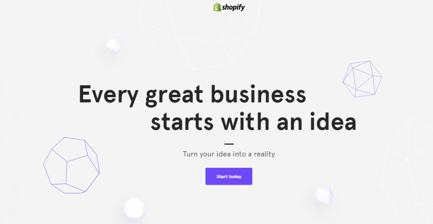 The picture shows the Shopify registration landing page