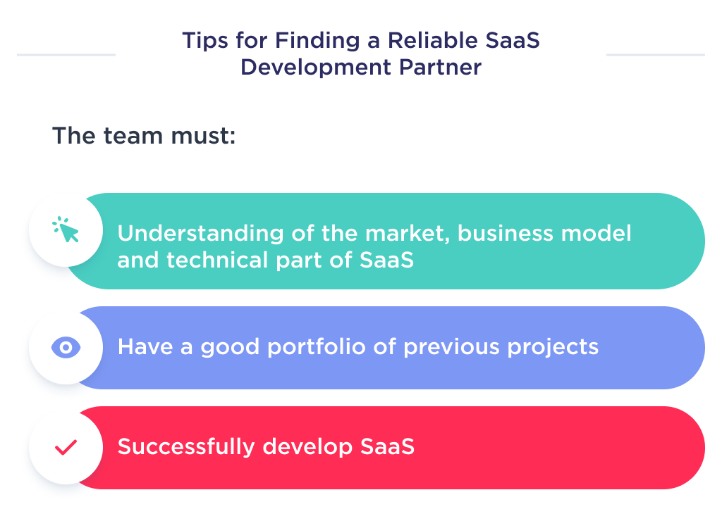 The illustration shows three useful tips to help you find a reliable SaaS application development partner