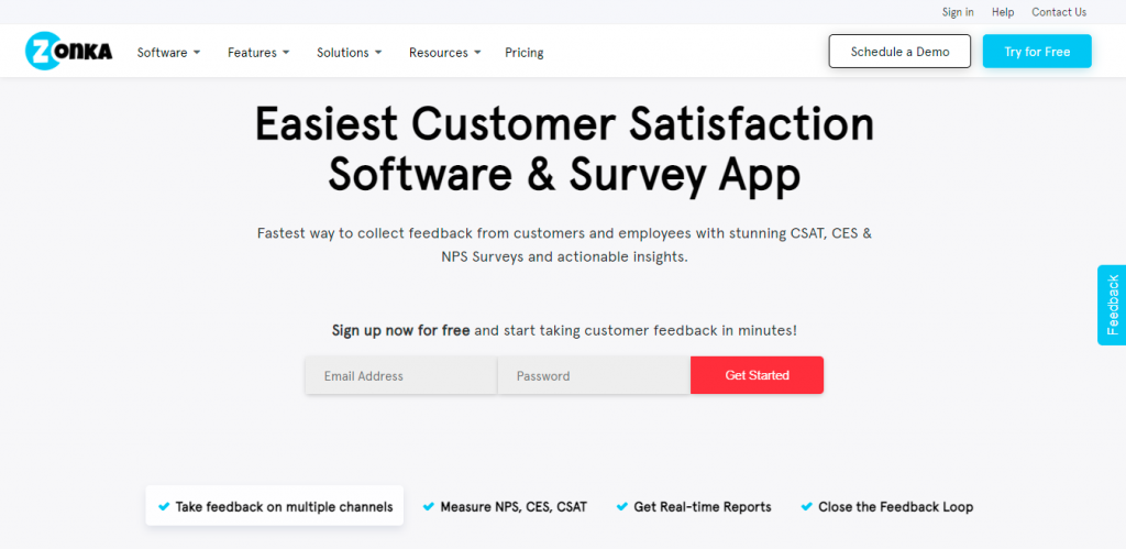The picture shows one of the tools for managing customer experience, namely Zonka Feedback