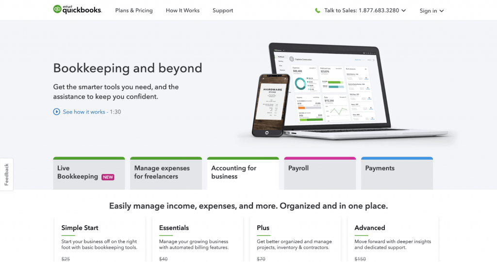 The picture shows one of the SaaS project management tools, namely QuickBooks