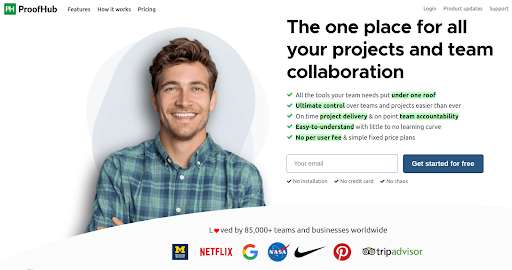 The picture shows one of the team collaboration tools, namely ProofHub