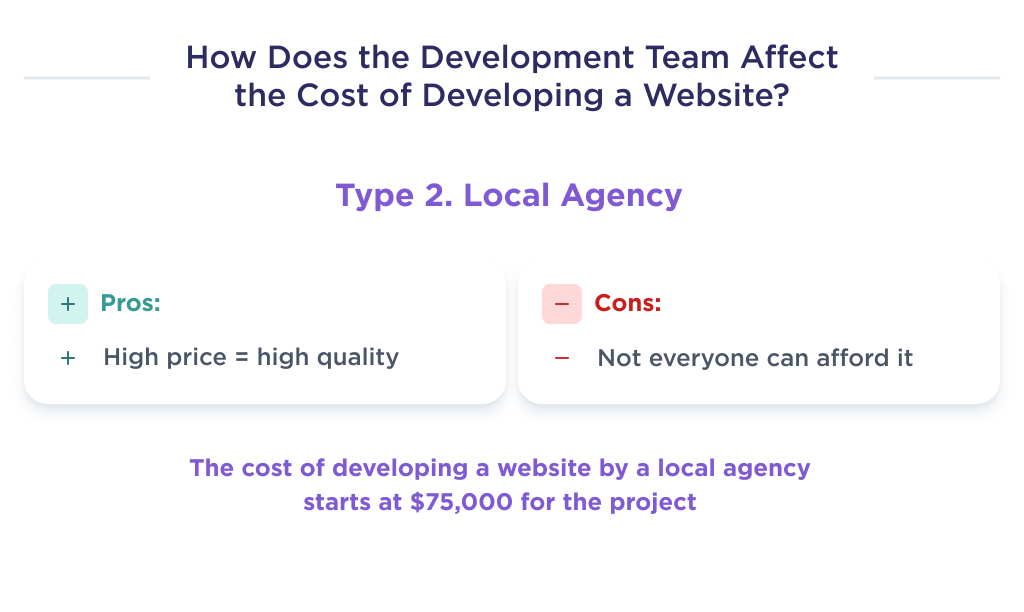 This picture shows the pros and cons of hiring a local developer agency, which will affect the cost for corporate website development