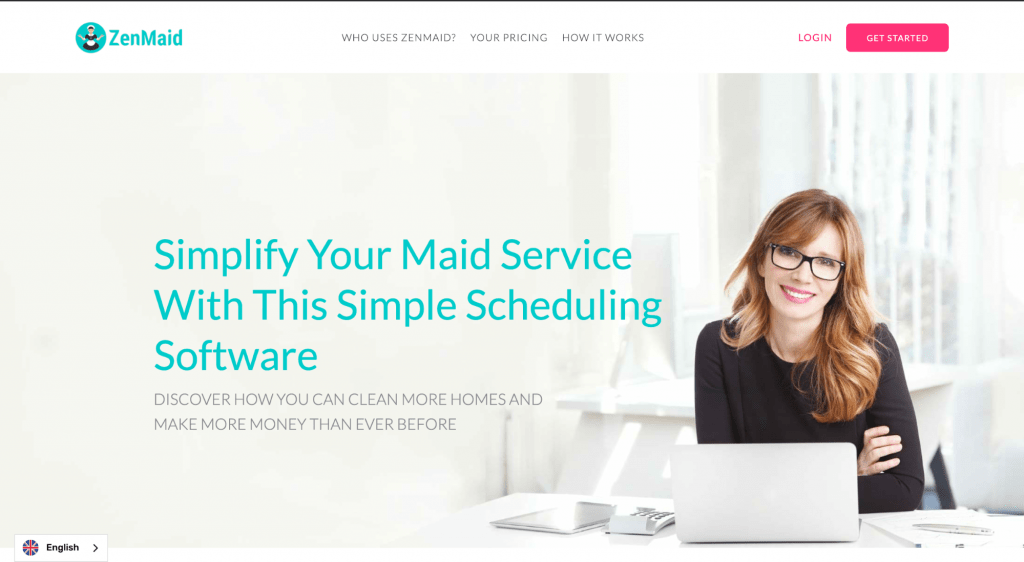 The picture shows an example of a Zen Maid website, a maid scheduling software