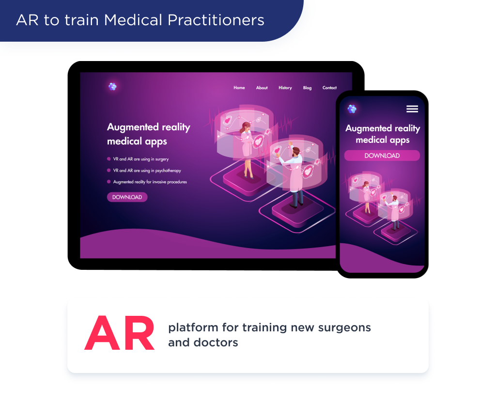 The illustration shows another idea for developing a health care app is AR to train Medical Practitioners