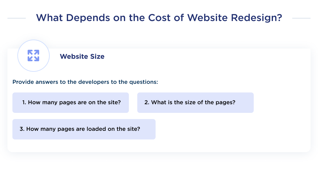 On this image you can see the size of the website, is one of the factors that affects the cost of website redesign