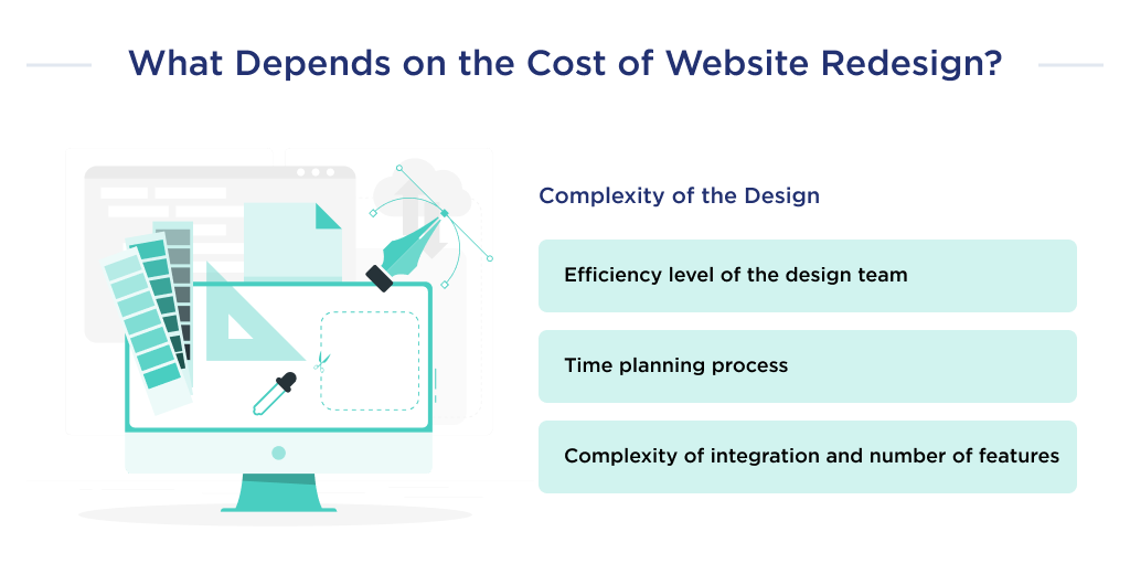 On this image you can see the main components which are responsible for the complexity of the design in the process of website redesign