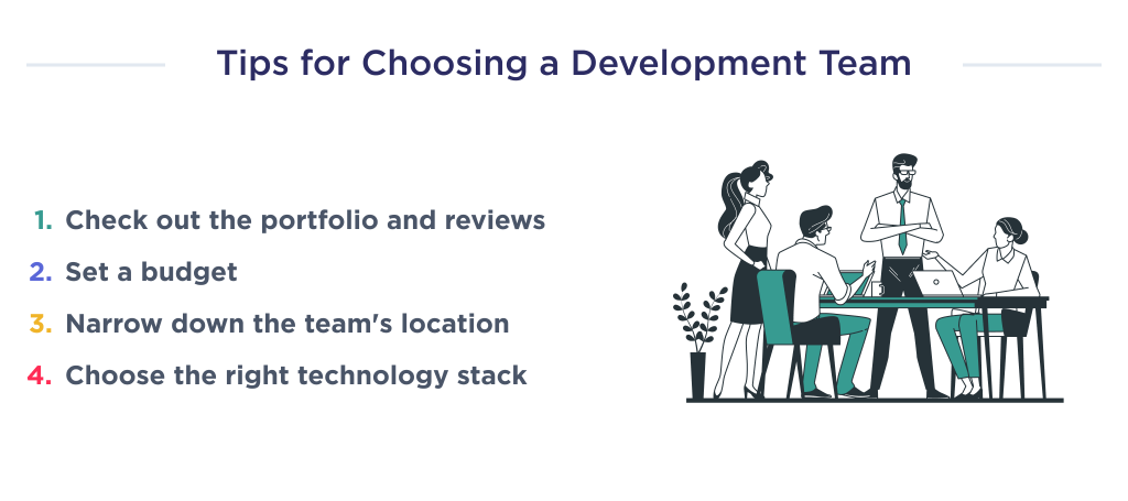 This picture shows tips to help in choosing a development team for your corporate website