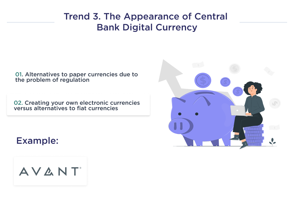 This picture illustrates the benefits of the Central Bank's digital currency, which is the third fintech trend