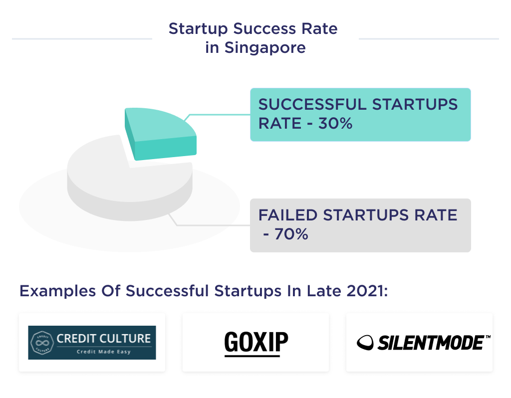 The illustration shows rating of successful startups in Singapore with the best examples of Singapore startups