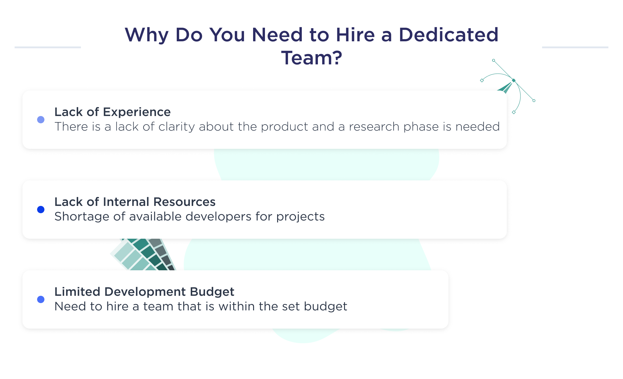 The illustration shows the main reasons for hiring a dedicated team