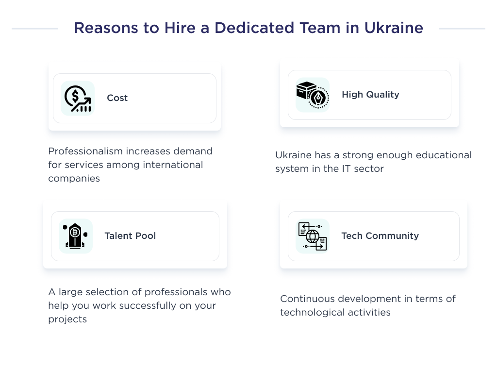 The illustration shows some of the reasons why it is worth hiring a dedicated team in Ukraine