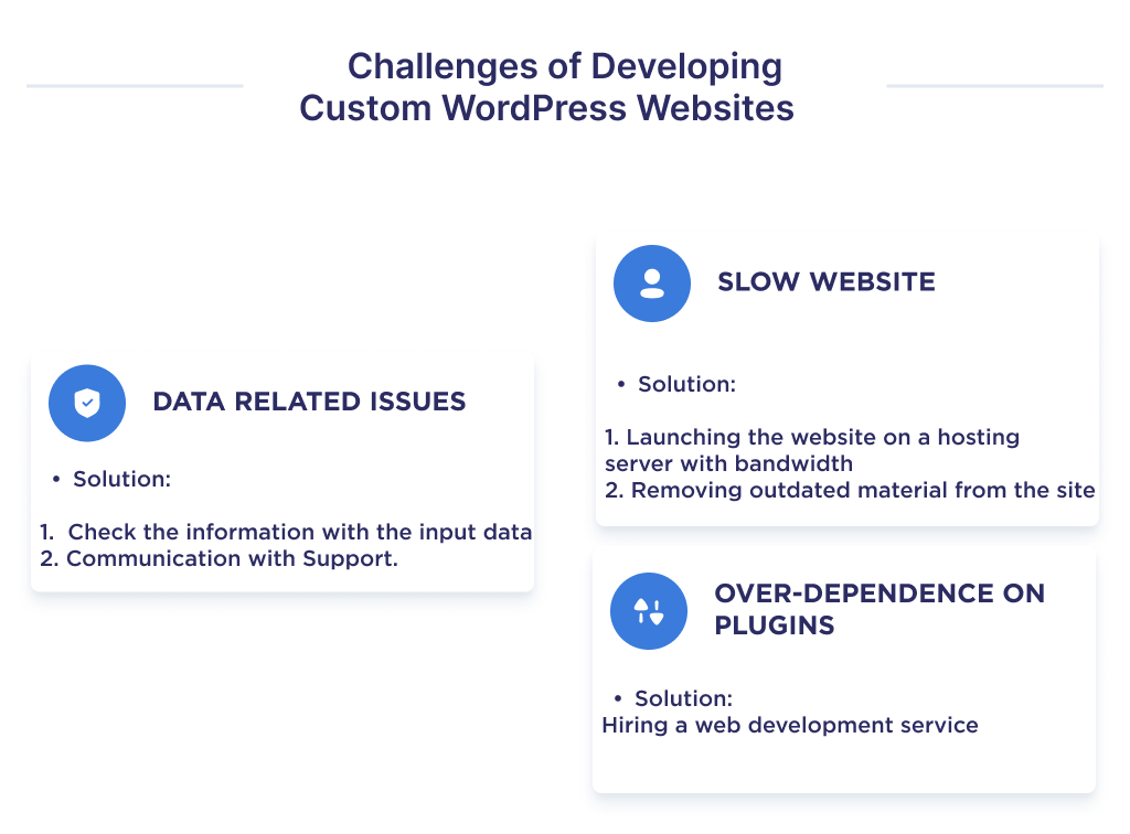 What problems the team may encounter during the development of custom WordPress websites