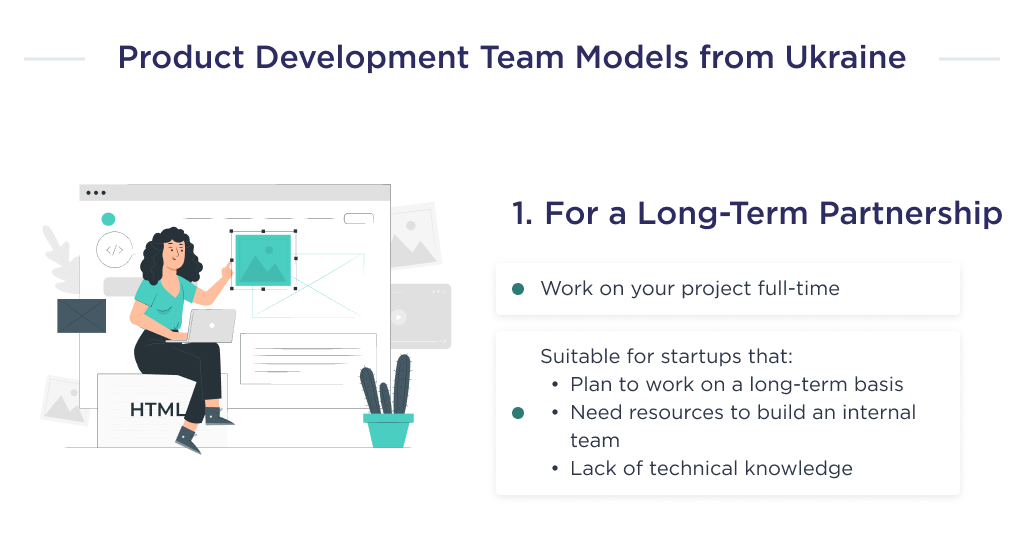 The illustration shows the first model of hiring a dedicated product development team from Ukraine, based on long-term cooperation