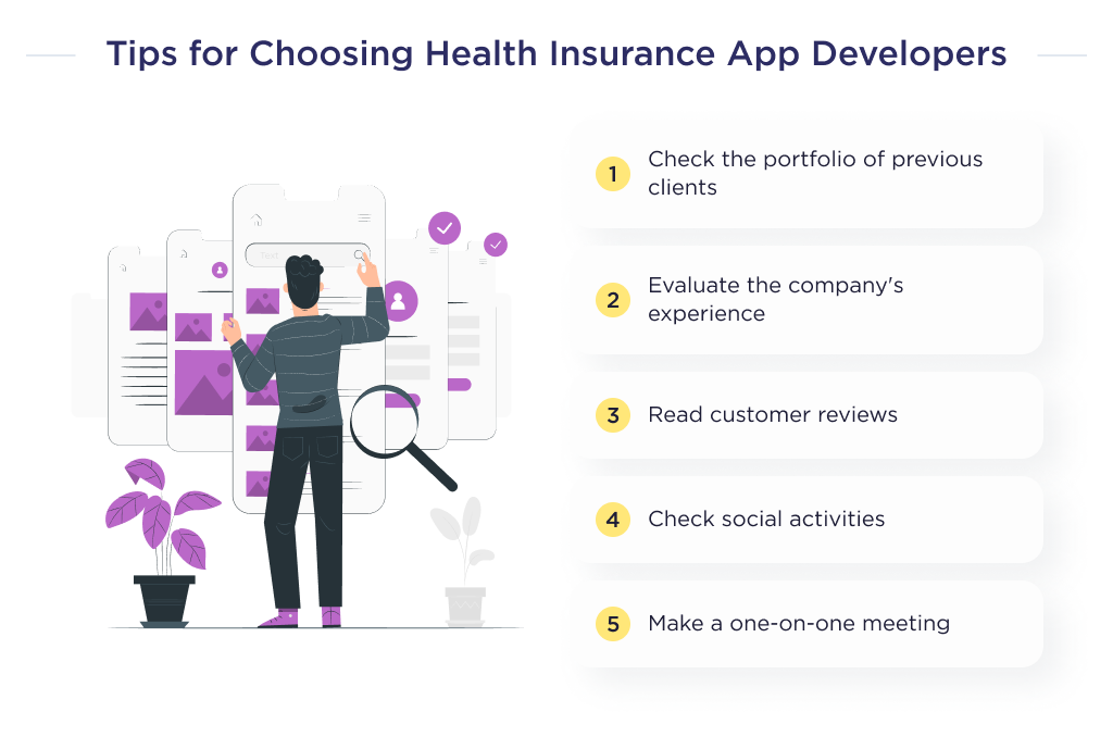 This picture shows tips for choosing health insurance app developers