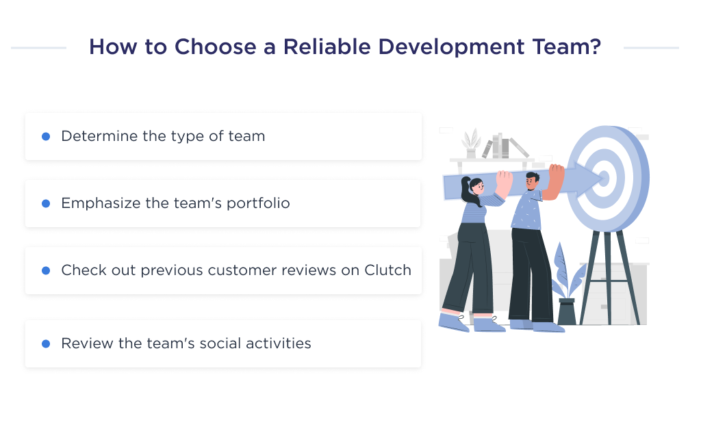 The illustration shows factors to consider before hiring a WP development team