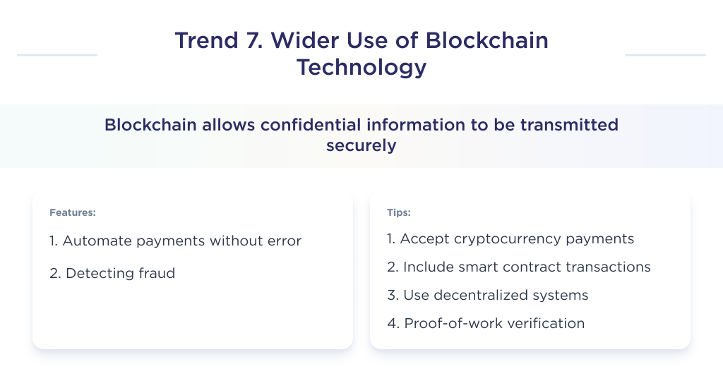 This picture describes the benefits and tips in using the final InsurTech trend, meaning greater use of blockchain technology