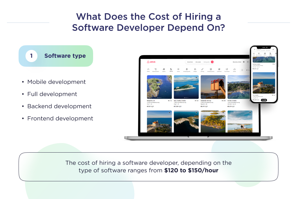 The cost of hiring a software developer depending on the type of software