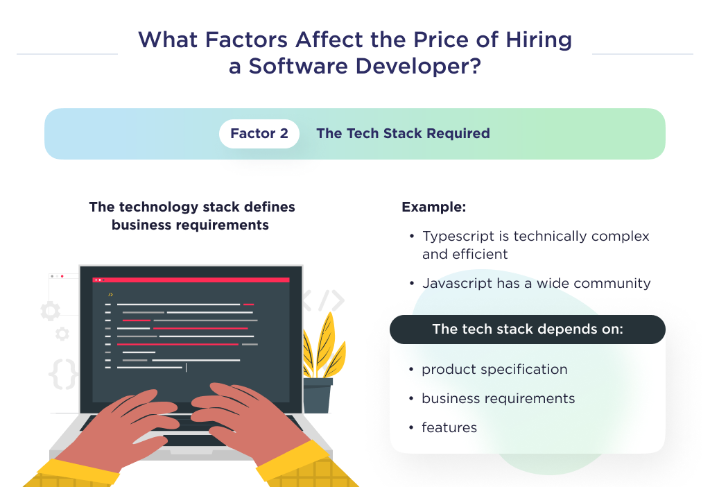The impact of factors on the cost of hiring a developer depending on the required technology stack