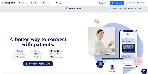 The picture shows an example of a responsive design of the Weave dental services page