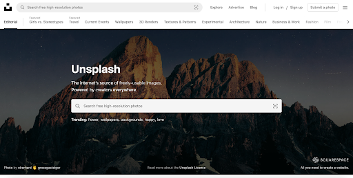 The picture shows Pexels and Unsplash as a resource for finding free photos