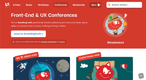 This screenshot shows the landing page of the front-end and UX conference
