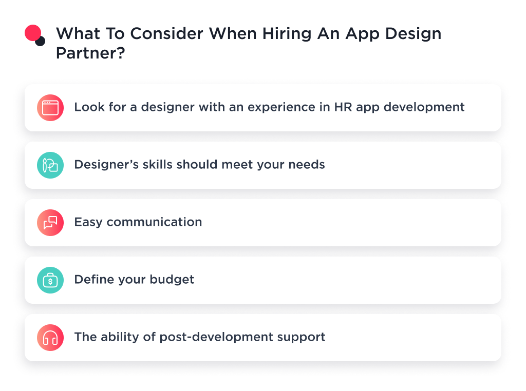 This image shows tips for choosing an HR app design partner