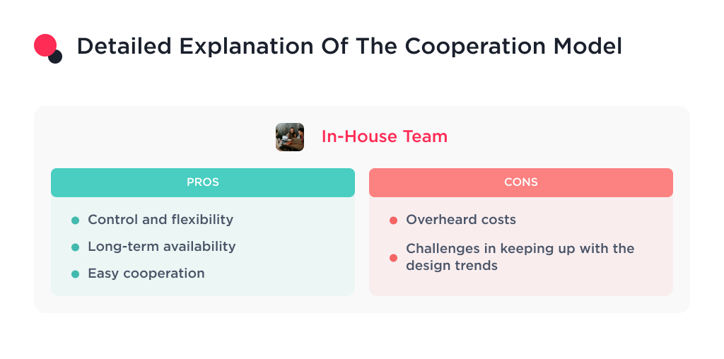 This picture shows the pros and cons of an in-house design team