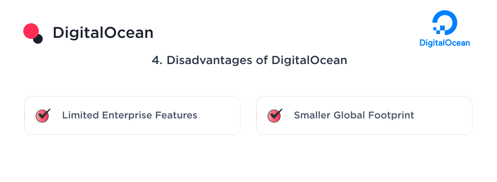 This picture shows the main disadvantages of DigitalOcean among competitors