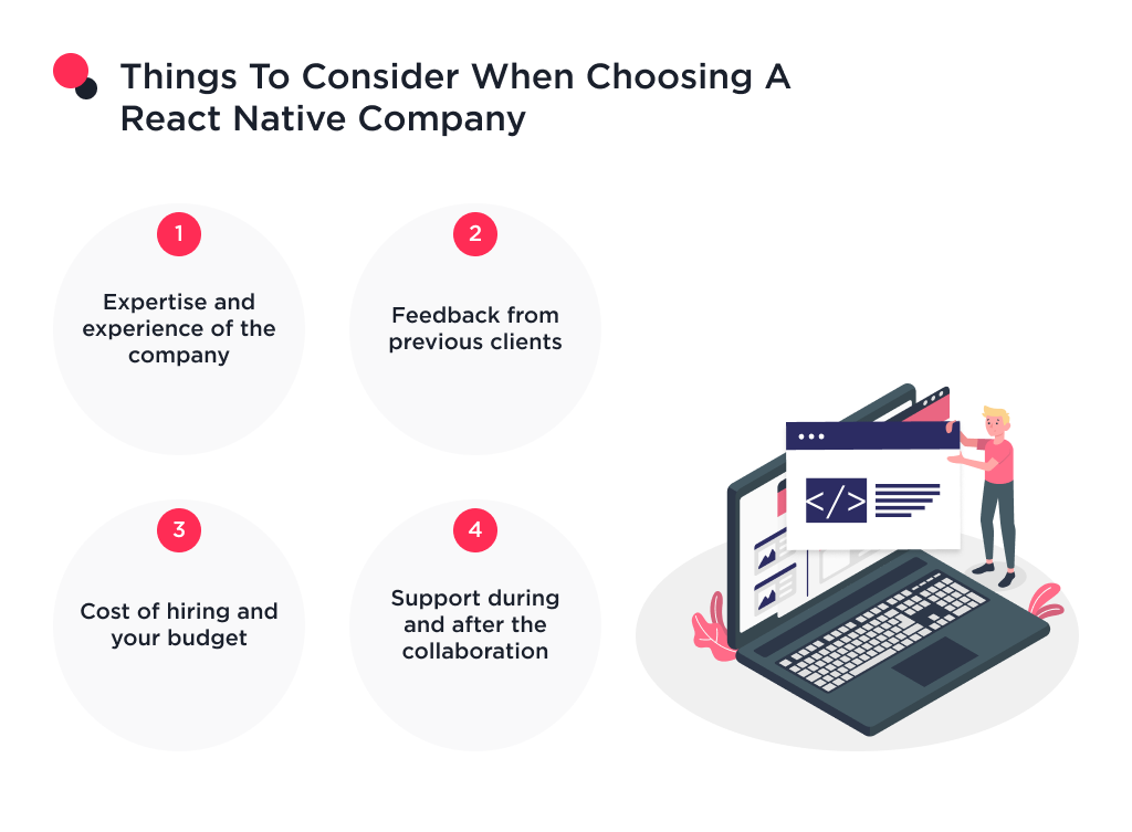 This image shows the factors in choosing a React Native company