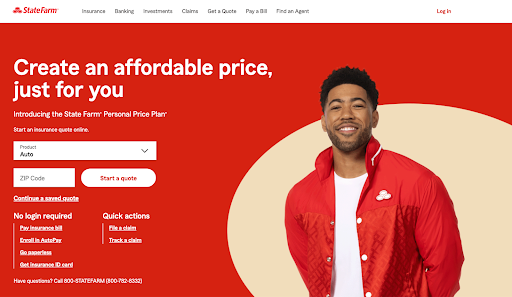 the image shows a screenshot of a state farm website's homepage