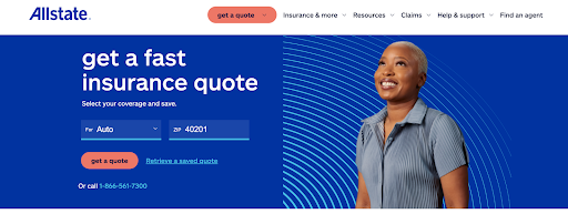 the image shows a screenshot of a Allstate website's homepage
