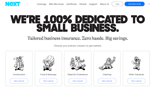 the image shows a screenshot of a Next Insurance website's homepage