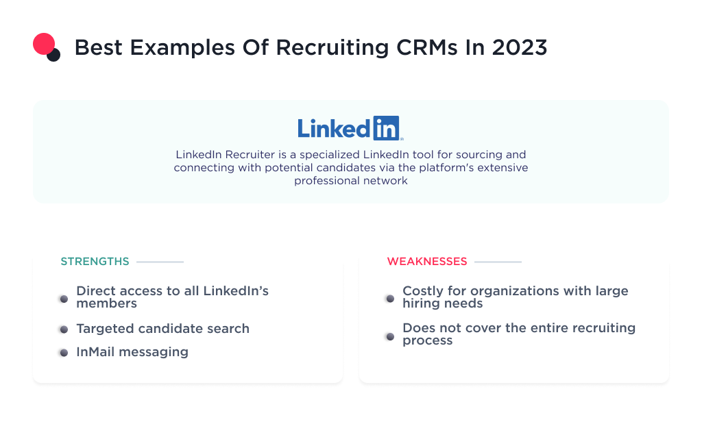 the image shows the examples of recruiting crm such as LinkedIn Recruiter